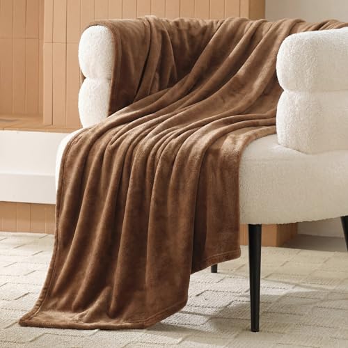 Image of Bedsure GentleSoft Brown Throw Blanket for Couch - 300GSM Soft Cozy Fleece Blankets for Home Decor Gifts, 50x60 Inches