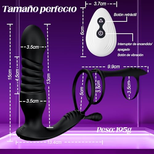 Masajeador de próstata vibratorio con anillo para el pene extensible de 10 modos 4