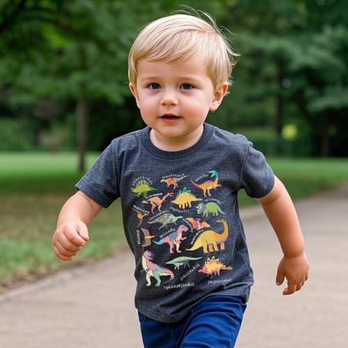 Image of Kids Short Sleeve Tees Toddler Crewneck T-Shirts Boys Girls Dino Raccoon Excavator Silly Goose Flower Girl Tops 2-7 Years