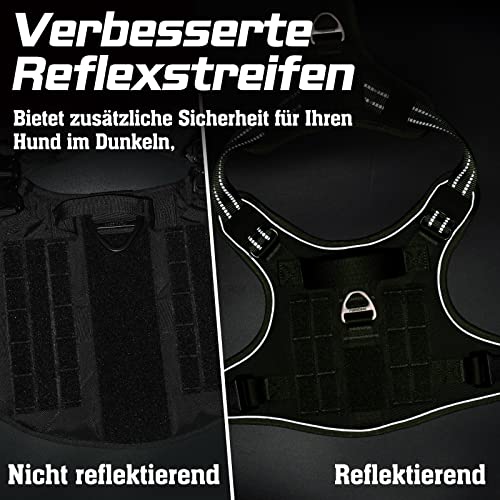 rabbitgoo Hundegeschirr mittelgroße Hunde, Anti Zug Geschirr Hund Verstellbar mit Griffe Verbreitert, Robust und Verschleißfest, Taktisches Hundegeschirr mit Metallschnallen zum Wandern(M, Grün)