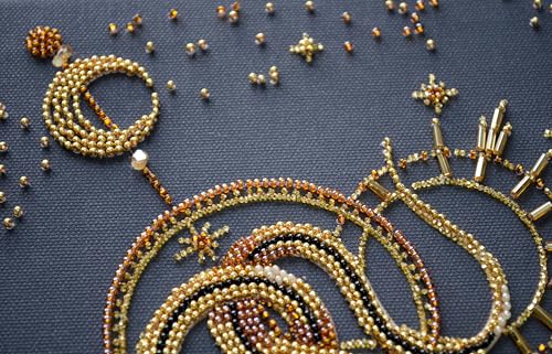 Image of Wizardi Bead Embroidery Kit - Golden Talisman. Colorful Beads, Beading Needles. DIY Kit. Embroidery for Beginners. Home Decor. AB-921 Abris Art