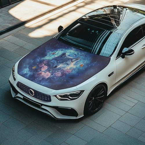 Image of Car Hood Cover,Breathable Soft Car Hood Cover Protector Suitable Most Automotive Sedans Trucks Pickup Sports Cars Accessories Wolf Pink Rose