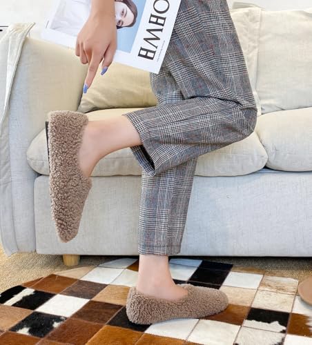 Women's Fuzzy Curly Fur Slippers Memory Foam Lightweight Closed Back House Shoes Cozy Fleece Lining Loafer with Outdoor Rubber Sole4