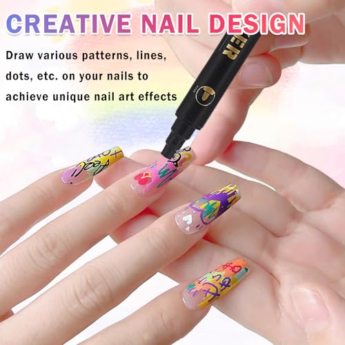Image of IONSGAKO 12 Colors Dual-head Nail Art Pens Set, Quick Dry Nail Polish Pens