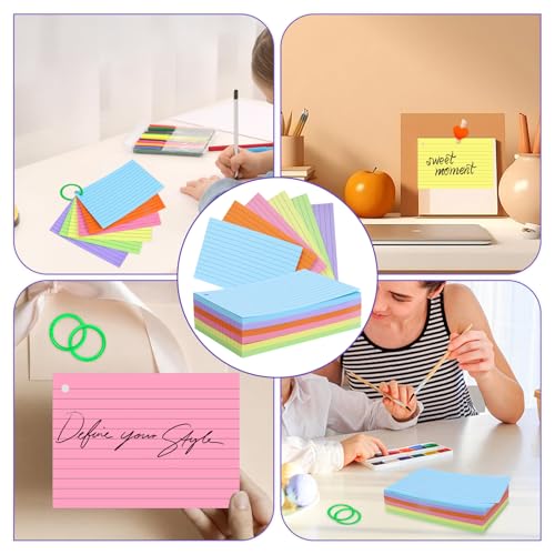 Tecmisse 156 cartões coloridos com anel, fichas pautadas, 10 x 15 cm, cartões de notas, para escritó