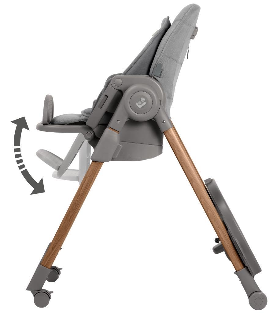 Maxi-Cosi Minla Plus, chaise haute évolutive de 0 à 14 ans (0–60 kg), avec plateau pivotant à une main, 4 roues, 9 hauteurs, 5 inclinaisons, pliable compact, Elegance Graphite