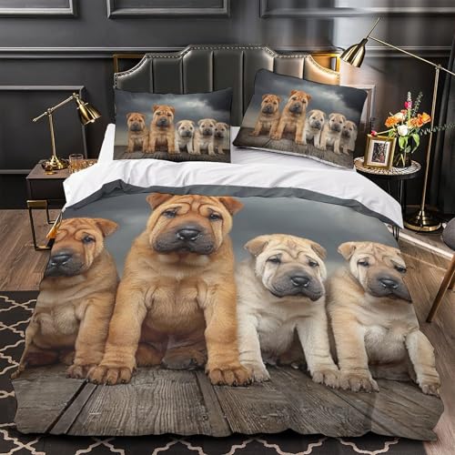 Housse de couette imprimée chien 3D idée cadeau ado microfibre douce - 3