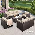 Rattaner 5-Piece Outdoor Furniture Set Patio Furniture Set Outdoor Couch Coffee Table with Storage Non-Slip Cushions and Waterproof Covers, Khaki