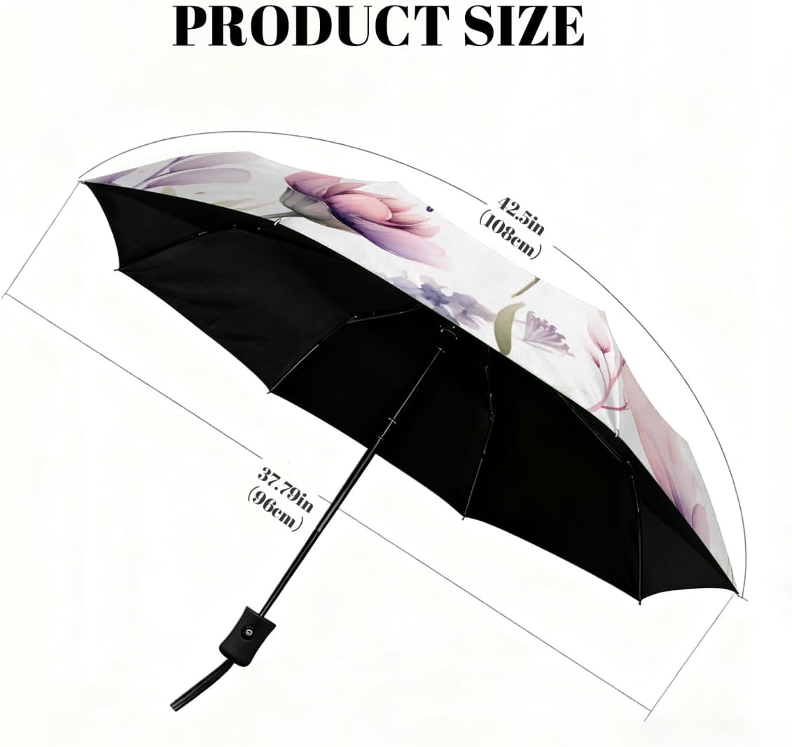 Travel Umbrella Compact Purple Flower Dragonfly Rain Umbrellas Portable Automatic Umbrella for Backpack