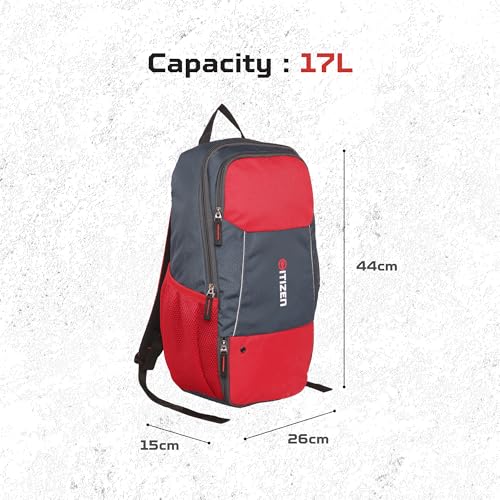 Image of Citizen Ultimate Gym Bag 17L - Quick Access Pocket, Separate Shoe Compartment, Bottle Holder, Reflective Strips for Safety, Adjustable Shoulder Strap, Lightweight-Men & Women-Grey Red