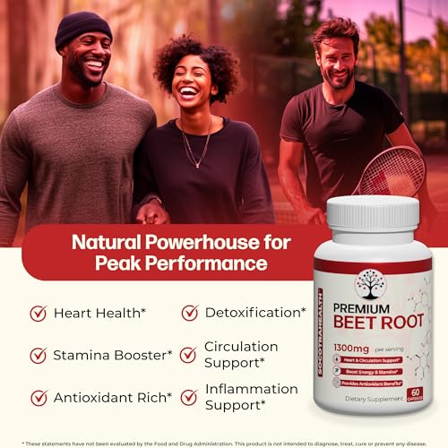 Image of Beet Root Capsules - Premium Organic Beetroot Powder - Nitric Oxide Supplement - Heart Health, Circulation and Stamina Support - Non-GMO - 60 Vegan Capsules