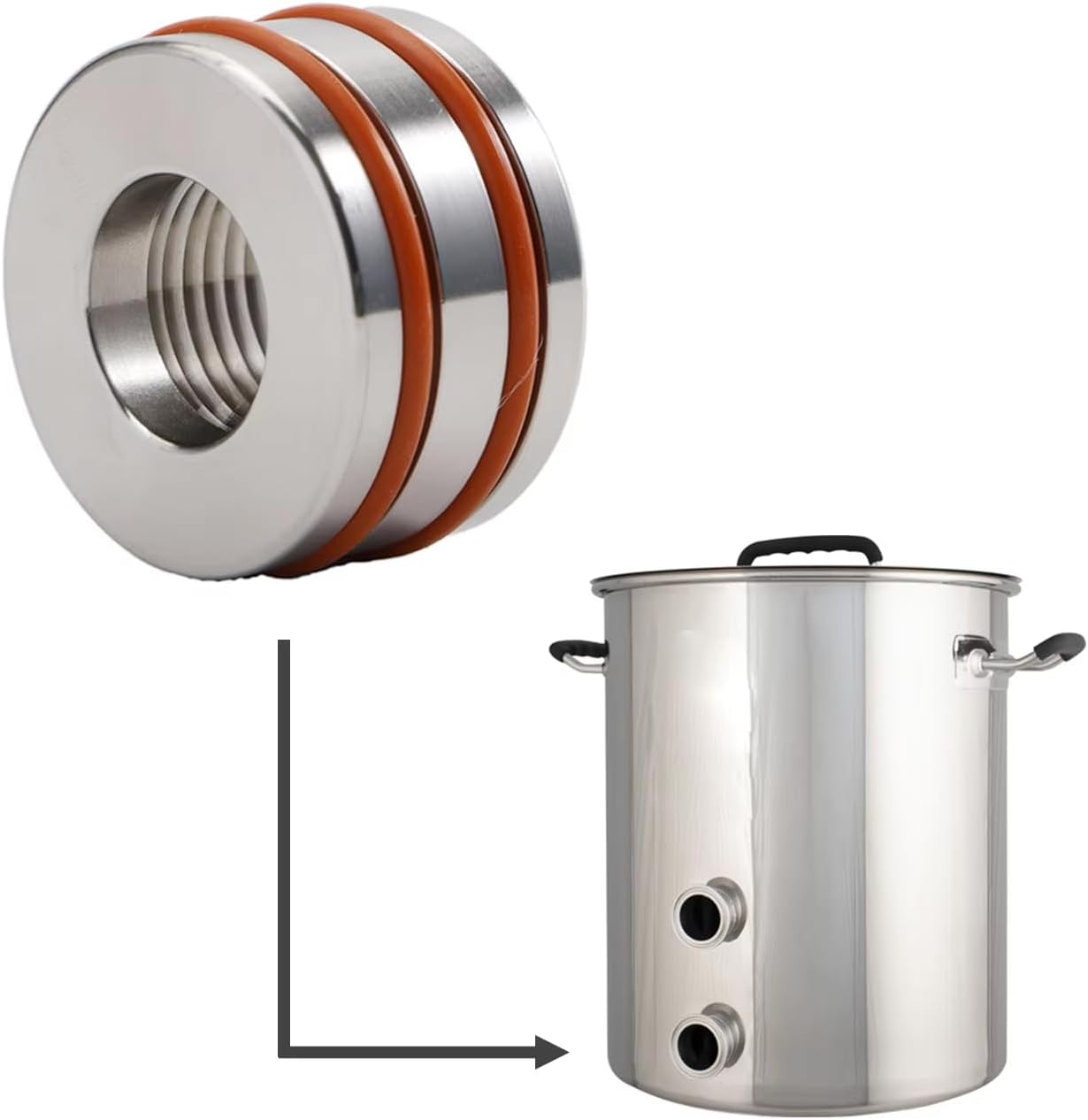 1.5" TC Friction Fit Press Fit Adapter 1/2"NPT Dual O-ring Design Friction Fit Stainless Steel 304 Brew Kettle 1.5" Ferrule Adapter