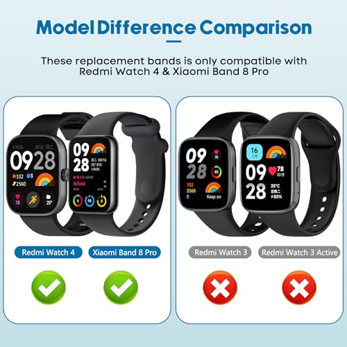 Xisair 2 Pack Silicone Watch Bands Compatible with Redmi Watch 4 Smartwatch Xiaomi Band 8 Pro Straps Sport - Image 4