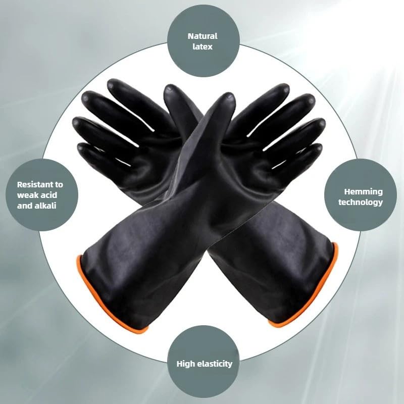Guanti resistenti agli acidi e agli alcali del legno Guanti di protezione chimica industriale in gomma allungata e ispessita a doppio strato nero(55cm)