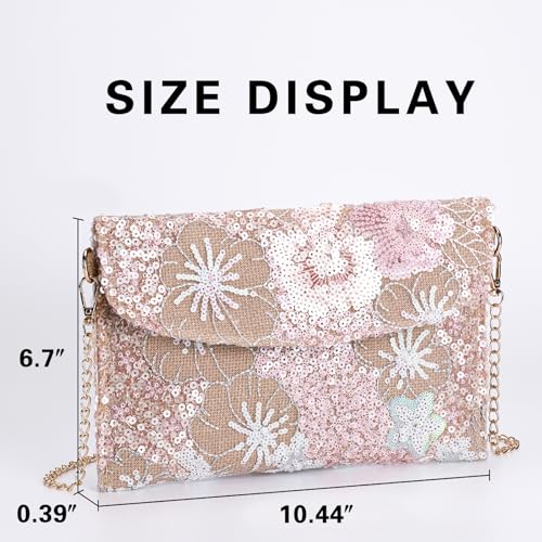 Image of Clutch Purses for Women, Envelope Package, Sequin Embroidered Flowers Straw Bag, Bohemian Handmade Handbags