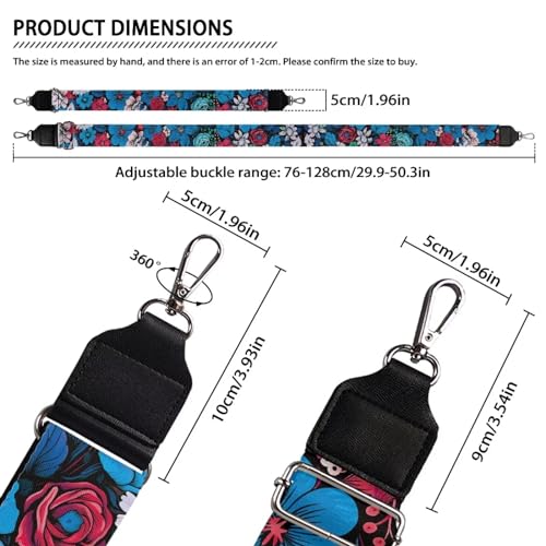 Image of TODIYADDU Blue Rose Flowers Strap Extender for Crossbody Bag Comfortable Shoulder Strap Replacement Long Strap Guitar for Girls Purse Straps Fit for Crossbody Bag Handbag Gifts