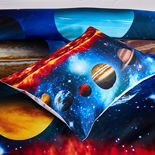 Wakiifun Galaxy Bedding Duvet Cover Sets Queen Size, 3Pcs Soft Microfiber Comforter Cover Set, 3D Space Zippered Quilt Cover Sets(1 Quilt Cover 90X90 Inch, 2 Pillowcases 20X30Inch), Easy Care #TOP4