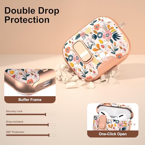 Image of for Apple AirPods Pro 3 Case 2025 with Safety Lock & Foldable Phone Stand | Double Drop Protection,Two-Piece Design, Airpod Pro 3 Case with Keychain & Cleaner Kit, Support Wireless Charging, Floral