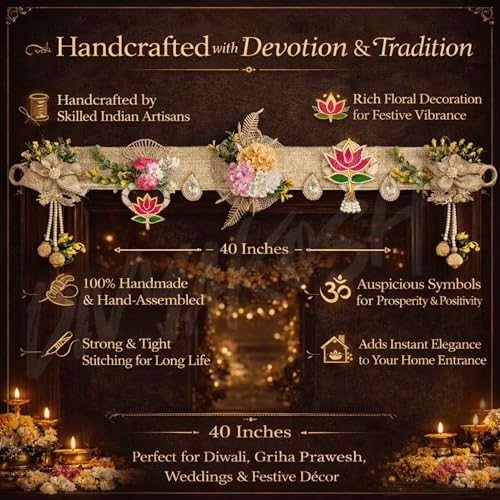 Image of Divyakosh Artificial Flower Toran for Main Door Entrance | 3 FT | Decorative Bandanwar for Home Entrance, Mandir & Pooja Room | Diwali, Wedding & Festival Decor