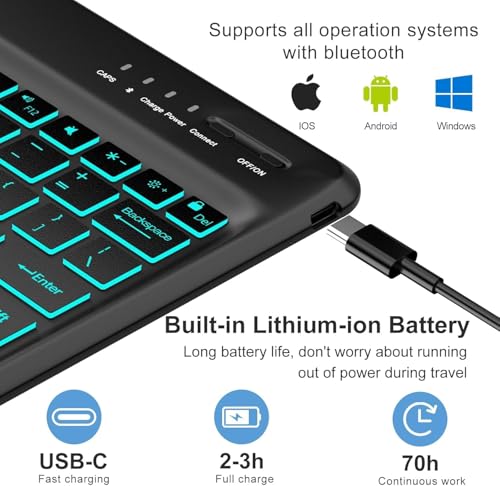 Image of Galaxy Tab S9 FE+ / S9+ /S10+ 12.4 Inch Case with Keyboard, 7-Color Backlit Keyboard Black
