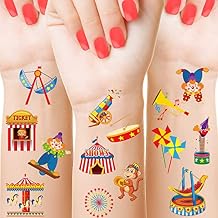 Maitys 288 Pcs Carnival Circus Temporary Tattoos for Kids, 48 Styles Clown Animal Tattoos, Circus Theme Birthday Carnival Party Favors Classroom Rewards