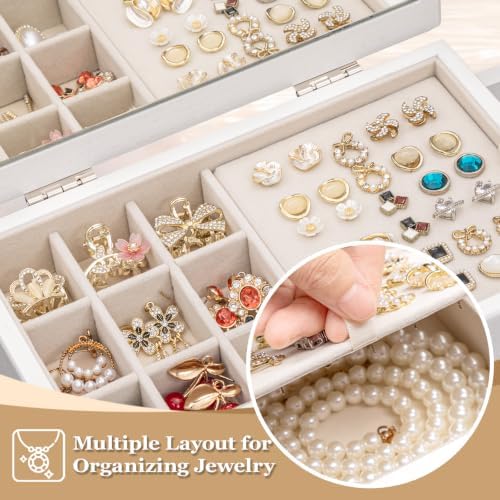 Honiway Jewelry Boxes for Women, 5 Layer Wooden Jewelry Box with Drawer & Mirror, Rustic Jewelry Organizer for Necklace Bracelet Ring Earring, Farmhouse Decor for Bedroom Dresser (Vintage White) — view 6