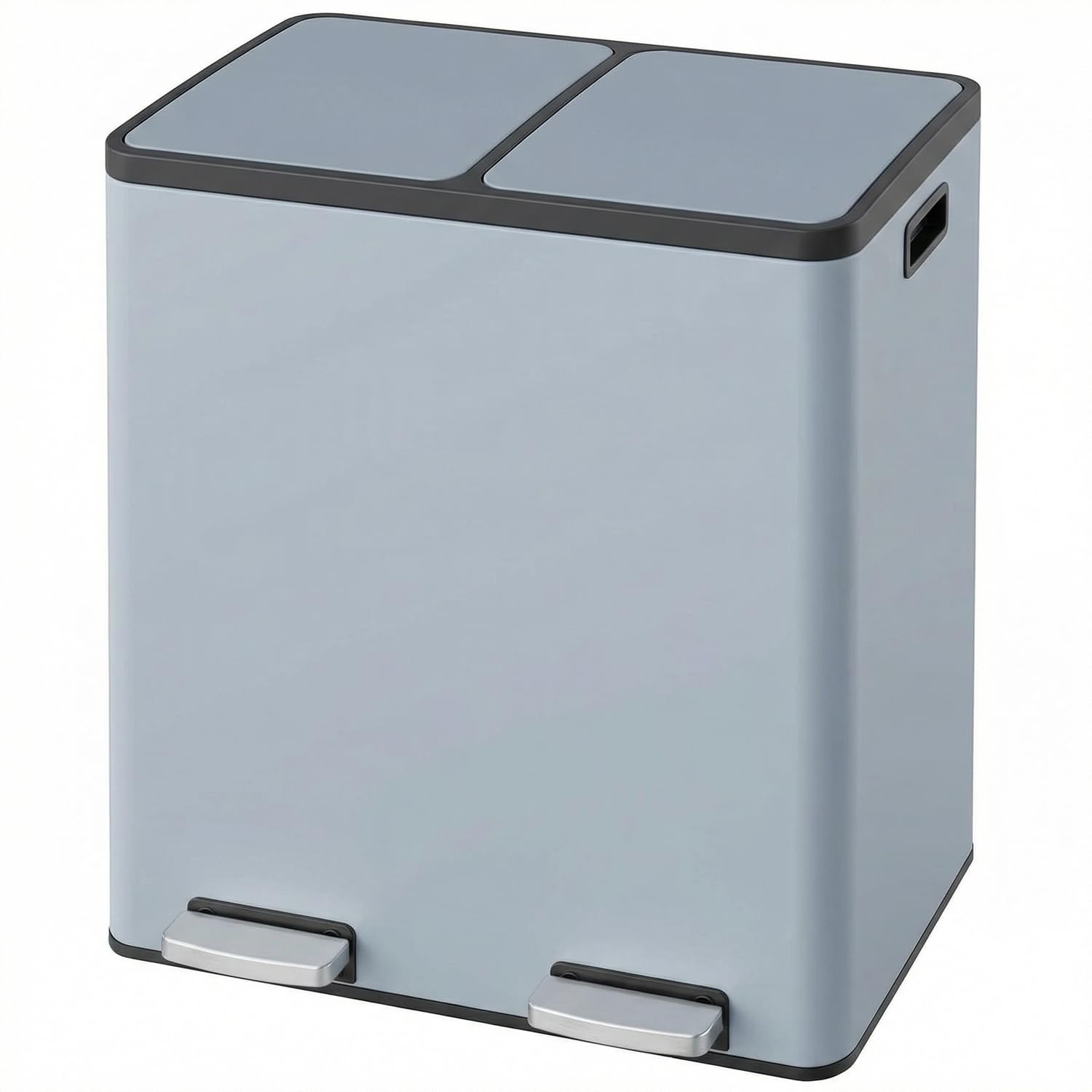 Arlopu Dual Trash Can, 2 x 8 Gallon (2 x 30 L) Hands-Free Trash and Recycle Bin Combo, Stainless Steel Kitchen Garbage Can with Soft-Close Lid, Removable Inner Buckets, Step Pedal, Airtight(Haze Blue)