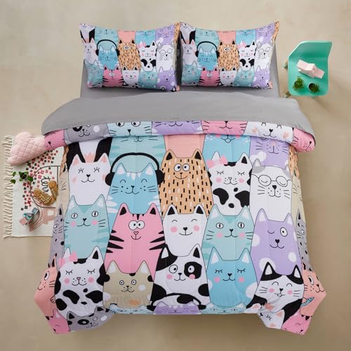 A Nice Night Kids Cartoon Cats Twin Bedding Set 5Pcs