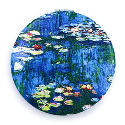 Aeisage Compact Mirror Small For Girls Handheld Mirror Folding Pu Leather Floral Mirror Compact Claude Monet Water Lilies Unique Gift For Sister, Diameter 2.75 Inch X 0.4 Inch Thickness #TOP3