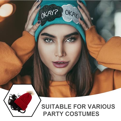 Bonnet hiver 45 cm couleur naturelle avec postiche pour fêtes de Noël - 3