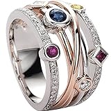 GYOEI HM012 - Anillo de plata de ley 925 para mujer, diseño geométrico de piedras preciosas coloridas y circonitas...