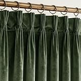 Olive Green Pleated Velvet Blackout Curtains 84 inches Long 2 Panels Set Thermal Insulated Triple Pinch Pleat Velvet Drapes Room Darkening Thick Luxury Modern Minimalism Forest Green Christmas Decor