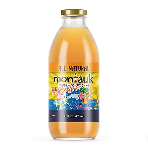 Montauk Beverageworks Té helado totalmente natural de alta calidad botellas de vidrio de 16 onzas líquidas té verde mango paquete de 12