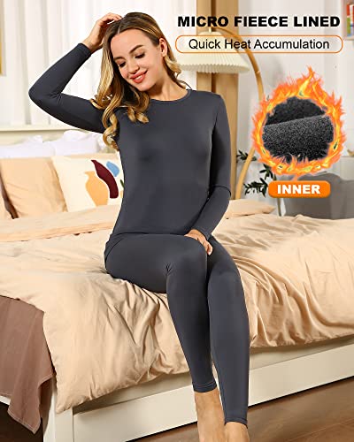 Vicherub Women's Thermal Underwear Set Long Johns Base Layer Fleece Lined Cold Weather Soft Top Bottom Charcoal Medium #TOP3