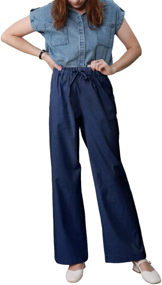 yoeasy Women Cotton Linen Drawstring Wide Leg Pants High Waisted Casual Loose Trousers with Pockets - Image 2