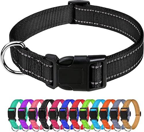 YIAGUN Reflective Dog Collar with Safety Locking Buckle, Adjustable Nylon Pet Collars for Small Dogs Female Male, Black（1.5cm-35-50cm S)