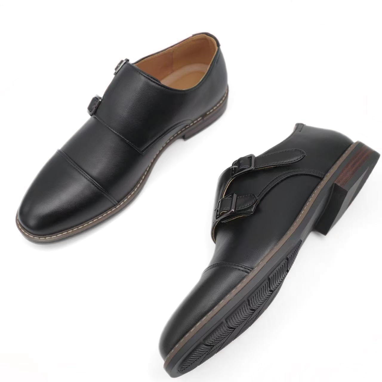 Finishing & Sewing Zapatos de vestir Oxford para hombre, puntera con doble correa de monje
