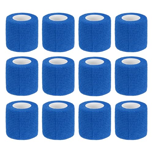 uxcell 12 Rolls Adhesive Elastic Tape Elastic Bandage,2" x 5 Yards Sports Elastic Wrap Flexible Stretch Athletic Wrist Tape for Tennis Racquet Grip Sports Knee Ankle,Blue