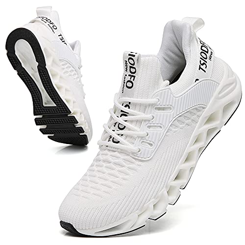 Image of SKDOIUL Men Sport Running Sneakers Tennis Athletic Walking Shoes Mesh Breathable Comfort Fashion Casual Gym Runner Jogging Trainers White Size 9.5