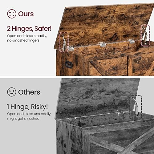 VASAGLE Storage Chest, Storage Bench, Blanket Box with 2 Safety Hinges, Shoe Storage Bench, Barn Style, 40 x 100 x 46 cm, for Hallway, Bedroom, Living Room, Rustic Brown LSB060T01