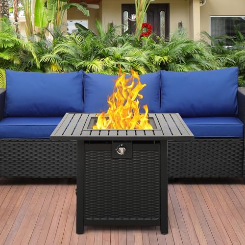 30 Inch Fire Tables 50000 BTU Outdoor Fire Pits for Outside Steel Gas Fire Table with Fire Pit Lid Grille Tabletop and Waterproof Cover and Blue Crystal Beads - Thumbnail 2