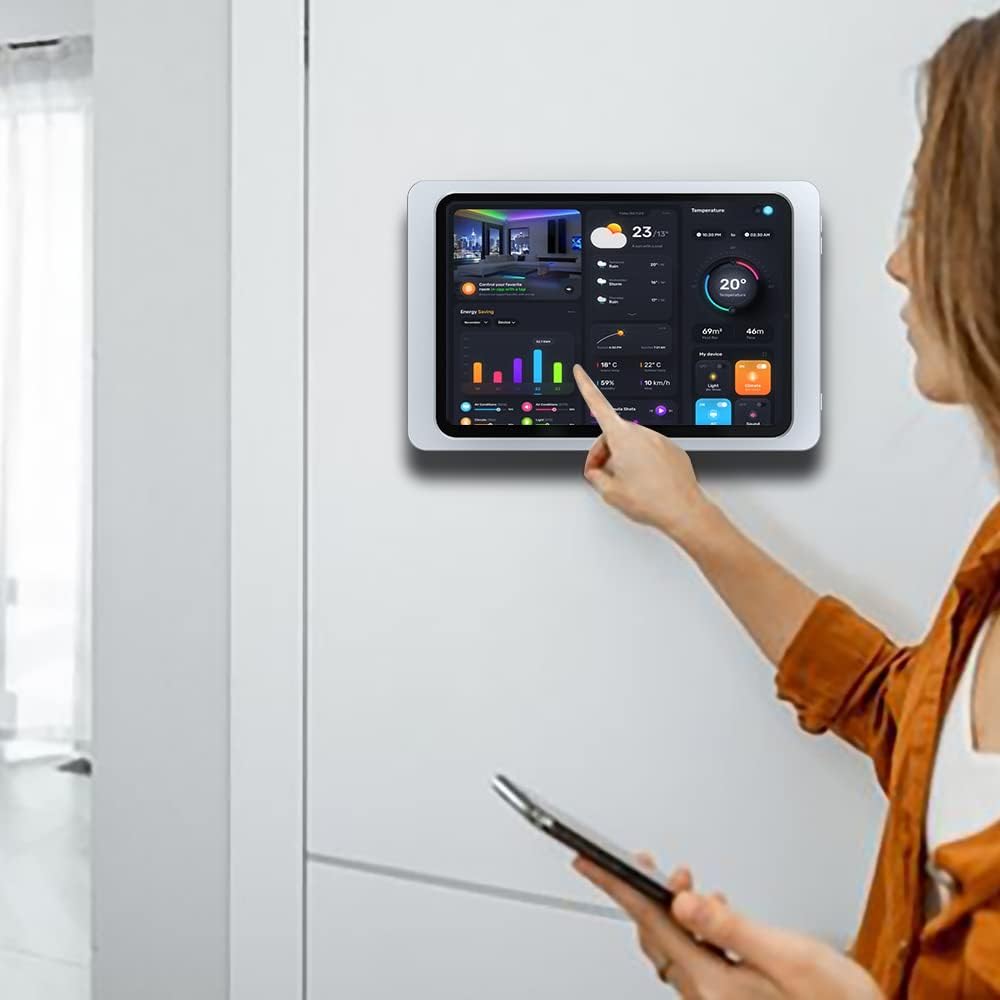 iPad Wall Mount with Upgraded 18W Fast Charger, Strong Magnets, 360 Rotation - Silver