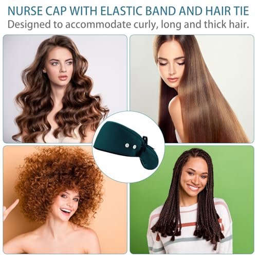 Image of 8 Pcs Satin Lined Scrub Caps, Nurse Hats with Buttons Sweatband, Adjustable Ponytail Surgical Caps for Women