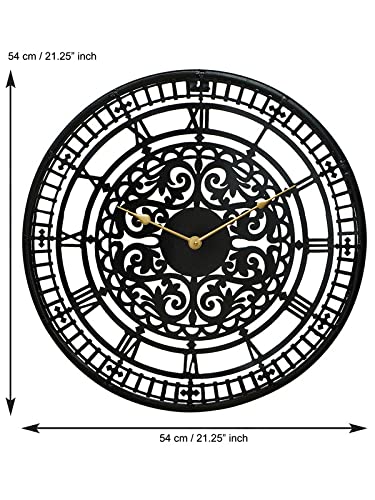 Image of CHRONIKLE Decorative Round Analog Wrought Iron Golden Color Needle Roman Numbers Wall Clock for Living Room Home Decor Office Gifts (Size: 54 x 1 x 54 CM | Weight: 1380 Gram | Color: Black)