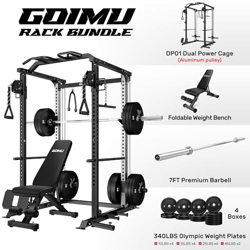 Image of DP01 Power Cage, 2000LBS Squat Rack with Cable Crossover and Dual Independent Pulley System, Full Cage for Full Body Training, Power Rack with More Training Attachments for Home Gym