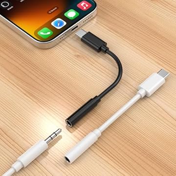 Pacote com 2 adaptadores de fone de ouvido USB-C para áudio de 3,5 mm - HiFi compatível com iPhone 16 15 Galaxy S25 S24 S23 S22 S21 Plus Pro Max Ultra Pixel 9/8/7 - adaptador tipo C para dongle, preto