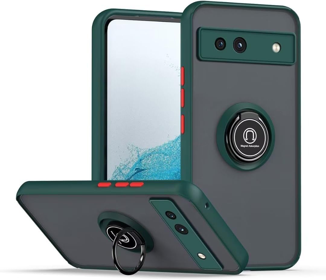 Zubitech Google Pixel 7a Case Cover Rotational Metal Ring Grip Kickstand Cover Magnetic Car Mount Holder Case Shockproof TPU Bumper Anti Scratch Case for Google Pixel 7a (Google Pixel 7a, Green)
