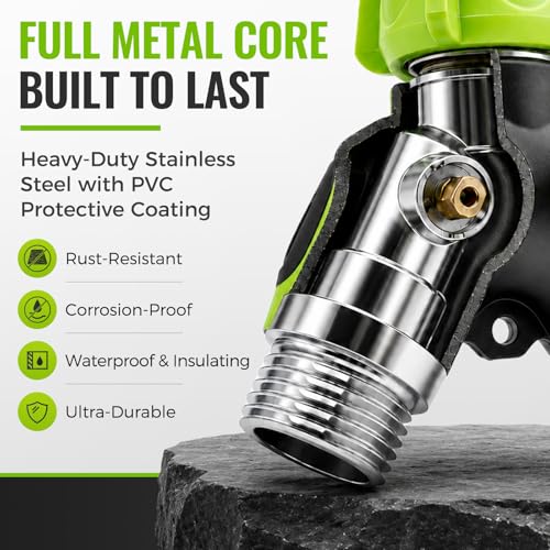 Image of Hose Splitter 2 Way,Heavy Duty with Metal Internal Structure,Stainless Steel with Brass Inlet,Durable Anti-Slip Coated Leak-Proof Y Garden Hose Splitter,3 /4 inch GHT Thread Garden Hose Connector