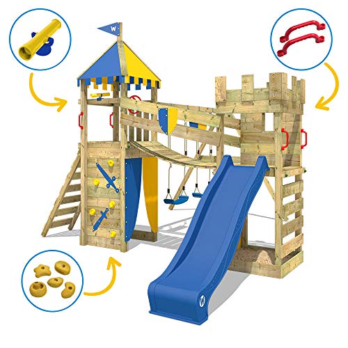 WICKEY Spielturm Ritterburg Smart Fort mit Schaukel & Blauer Rutsche, Spielhaus mit Sandkasten, Kletterleiter & Spiel… – Bild 4