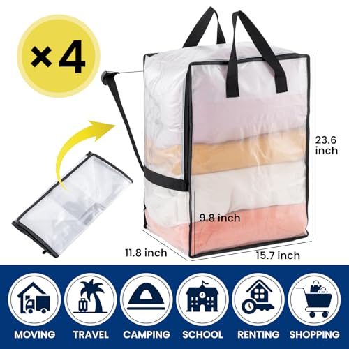 Image of TAILI 4 Pack Clear Moving Bags W /Adjustable Backpack Straps,Moving Supplies | Moving Boxes Alternative, Heavy Duty Storage Totes for College Packing, Backpack for Travel, Dorm, Laundry